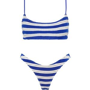 Blue and White Striped Triangl Bikini Set